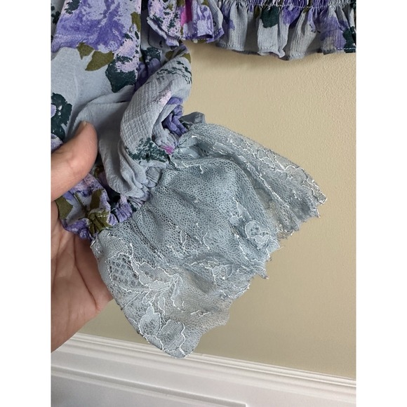 Free People Blue and Purple Floral Blouse - Picture 5 of 8